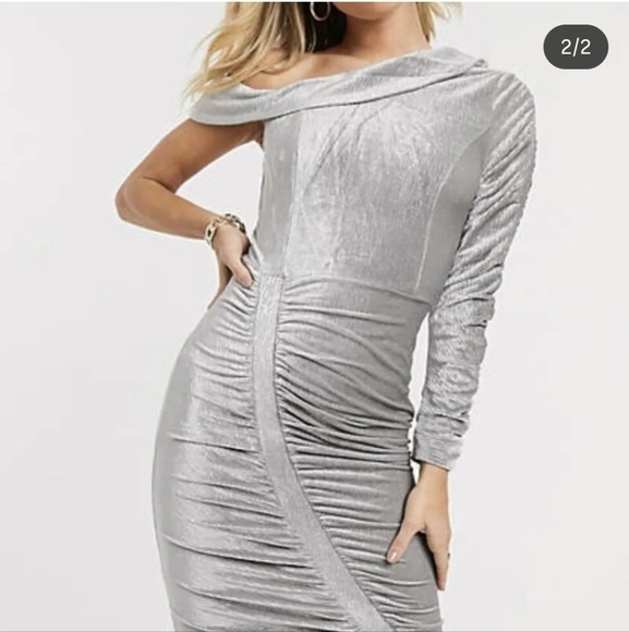 Lavish Alice Metallic Silver One-Shoulder Dress - Picture 15 of 16